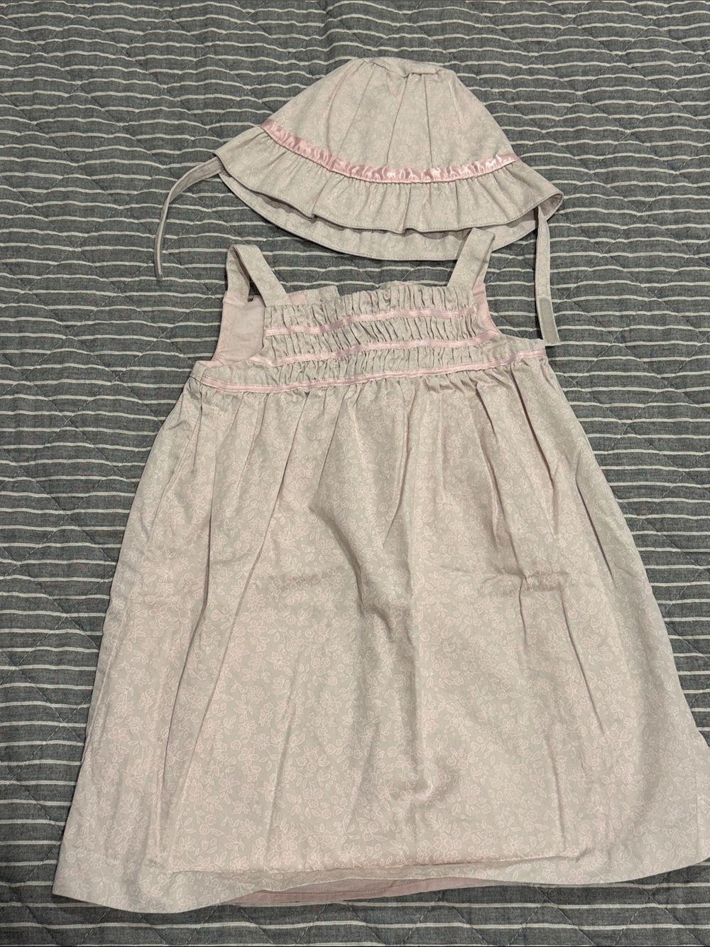 Janie and Jack Light Pink Floral Dress and Hat Set